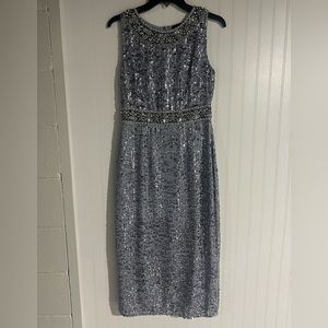 Sequined High Neck Sleeveless Column Midi Dress